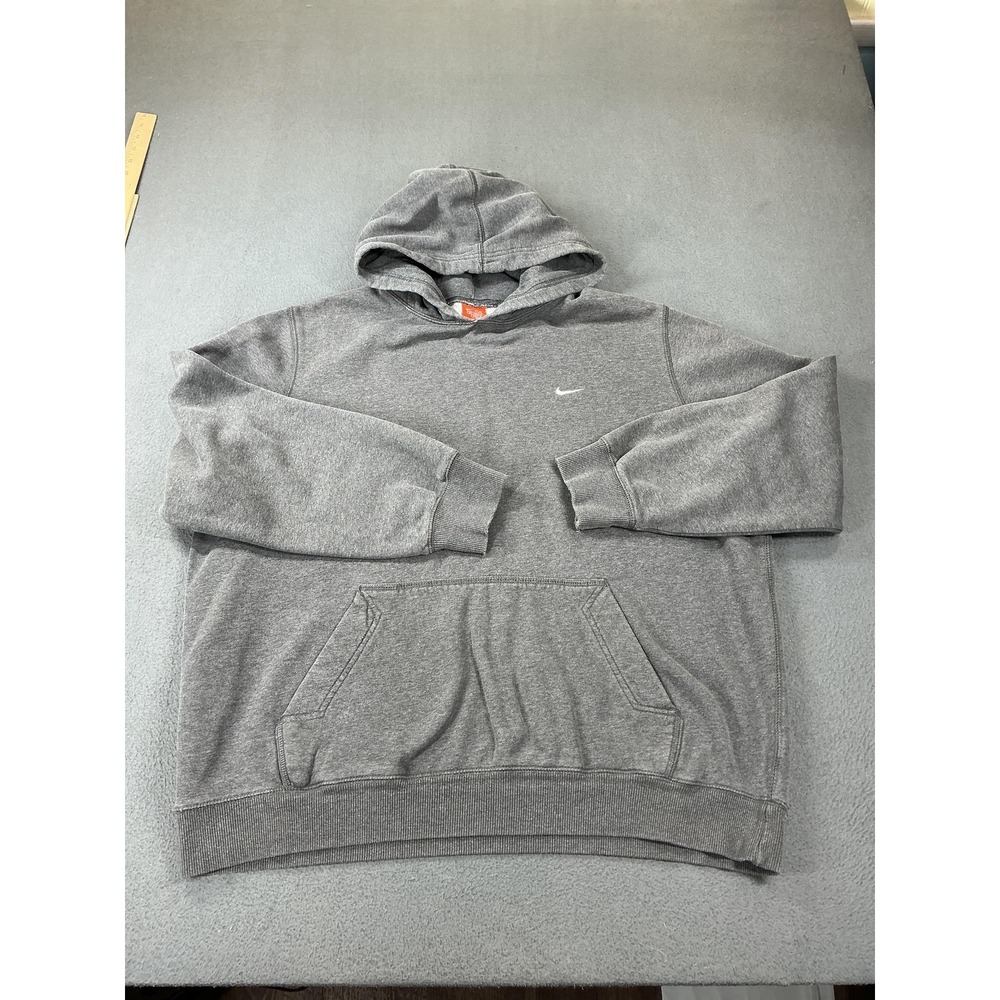 Nike Hoodie Mens 2XL Gray Athletic Dept Small Swoosh Fleece Pullover Sweatshirt